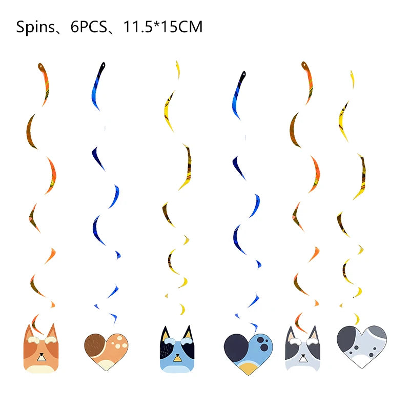 the CARTOON DOG BIRTHDAY - Blue Dog Theme Birthday Party, Cartoon Bluey Birthday Party Decoration Tablecloth Balloon Cake Stand Masks Tableware Kid Supplies