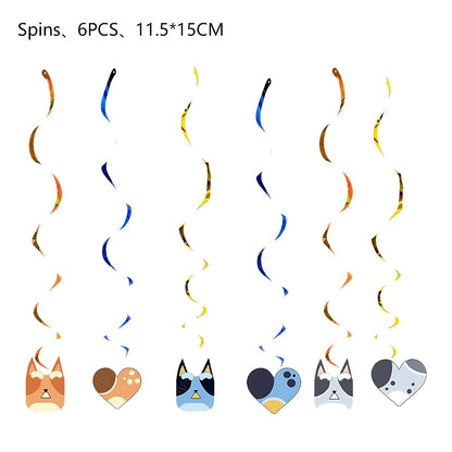 the CARTOON DOG BIRTHDAY - Blue Dog Theme Birthday Party, Cartoon Bluey Birthday Party Decoration Tablecloth Balloon Cake Stand Masks Tableware Kid Supplies