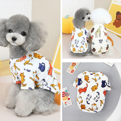 Spring Summer Pet Vest Breathable Cartoon Print Pet T-shirt for Small Medium Dogs Cats Puppy Clothes Chihuahua Bichon Costume