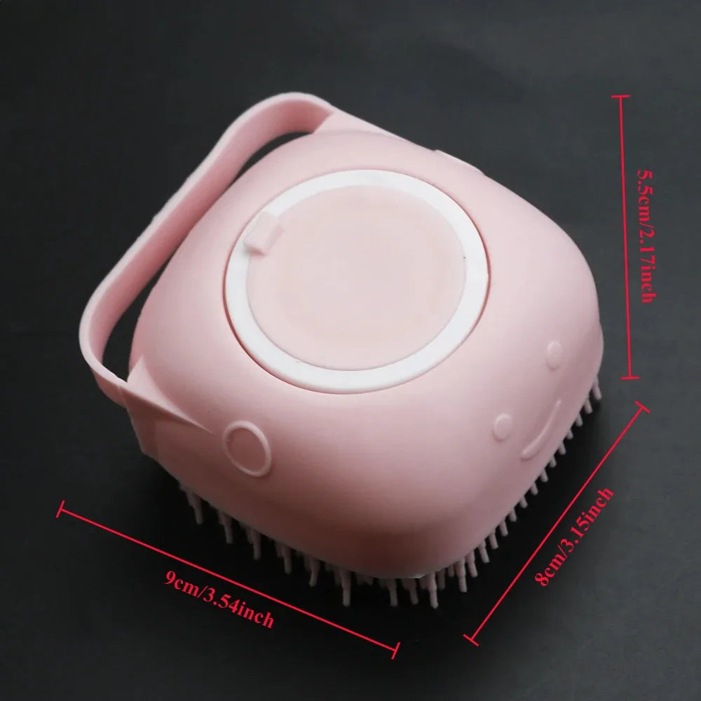 Dog Bathing Brush Pet Massage Brush Shampoo Dispenser Soft Silicone Brush Rubber Bristle for Dogs and Cats Shower Grooming Tool