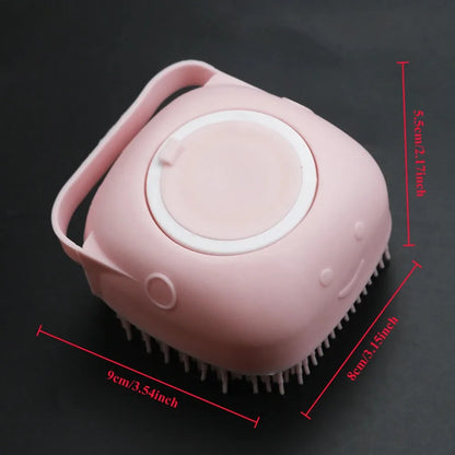 Dog Bathing Brush Pet Massage Brush Shampoo Dispenser Soft Silicone Brush Rubber Bristle for Dogs and Cats Shower Grooming Tool
