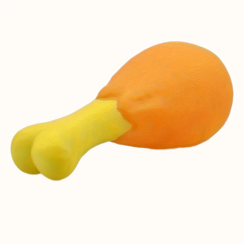 Orange Dog Toy with Yellow Accents, Bite-Resistant Chicken Leg Shape - Non-Toxic, Durable Rubber, Promotes Dental Health, Chewable Toy Suitable for All Breeds and Sizes, Interactive Sound-Making Play, Fun Pet Accessory, Sturd