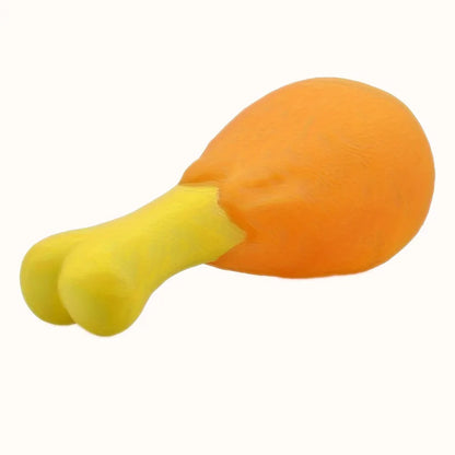 Orange Dog Toy with Yellow Accents, Bite-Resistant Chicken Leg Shape - Non-Toxic, Durable Rubber, Promotes Dental Health, Chewable Toy Suitable for All Breeds and Sizes, Interactive Sound-Making Play, Fun Pet Accessory, Sturd