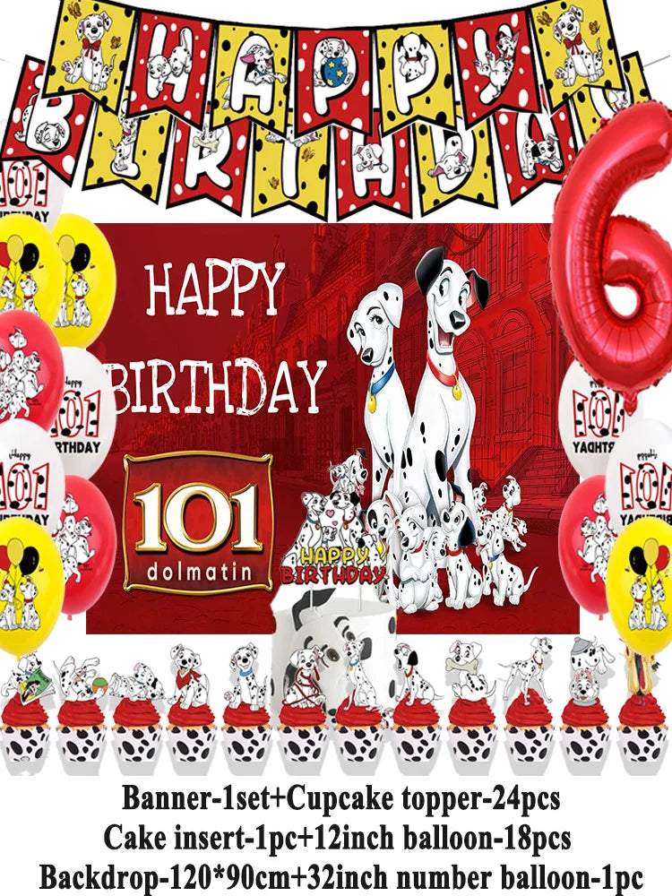 Disney 101 Dalmatians Birthday Party Supplies Cartoon One Hundred and One  Dog Balloon Backgrounds Cake Topper Banner Kids Gifts