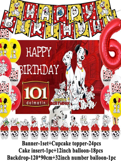 Disney 101 Dalmatians Birthday Party Supplies Cartoon One Hundred and One  Dog Balloon Backgrounds Cake Topper Banner Kids Gifts