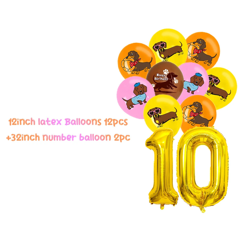 Cute Dachshund Theme Birthday Party Decorations Lovely Puppy Backdrop Cake Insert Banner Balloon Baby Shower Supplies Child Gift