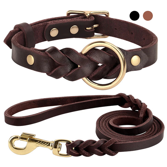 the IRONPAW PREMIUM LEATHER SET - Genuine Leather Dog Collar/Leash Set, Braided Durable Leather the IRONPAW PREMIUM LEATHER SET - Dog Collars for Medium/Large Dogs, German Shepherd, Pet Accessories