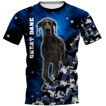 the BLUE SPACE DOGS - Amstaff Pitbull Dog T-Shirt, Men's 3D Doggy Printed Tee Shirts, Women's Clothing, Summer Kids Casual Tops Tees Short Sleeve
