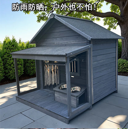 Outdoor dog cage doghouse Solid wood sun protection Rain protection dog kennel doghouse Large medium-sized dog Golden