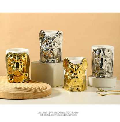 1pc Creative Stereo Dog Coffee Cup Cartoon Animal Tea Cup Gold Plated Silver Dog Ceramic Mug Couple Gift Oatmeal Mug Home Decor