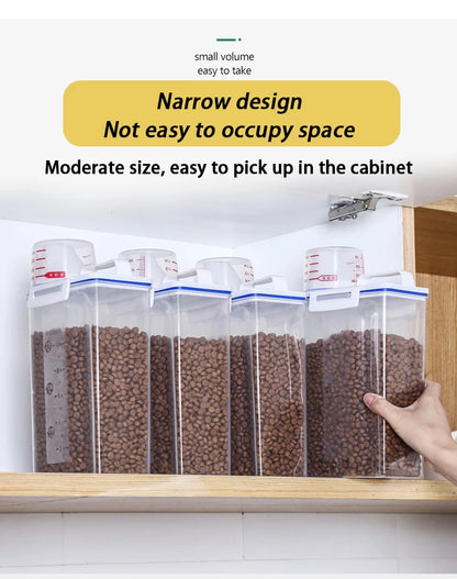 1.5L/2L Dog Cat Food Pail Plastic Storage Tank with Measuring Cup Container Moisture-proof Sealed Jar Pet Supplies Accessories