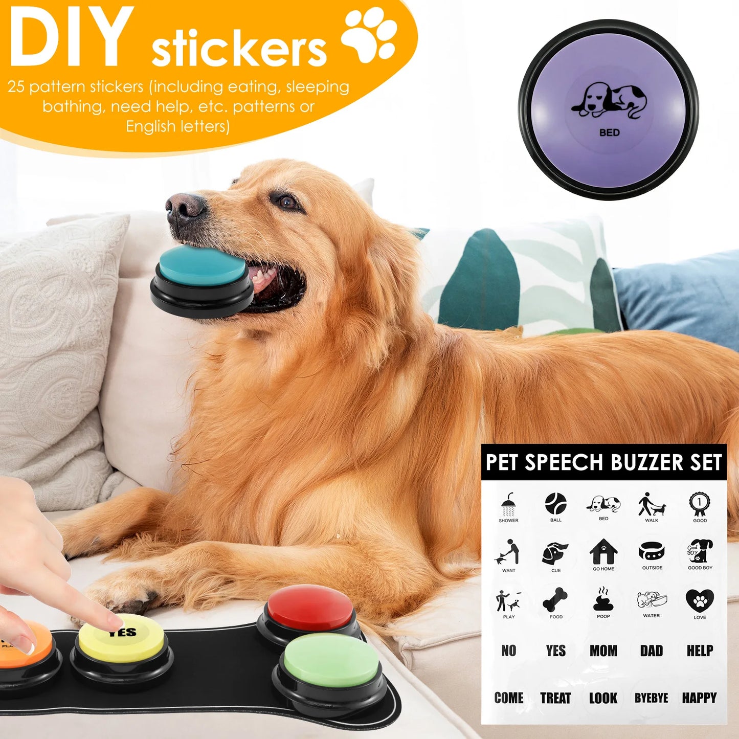 4/6 Pcs Dog Communication Buttons with Nonslip Mat Voice Recording Button for Pet Training Buzzer 30 Second Record Playback