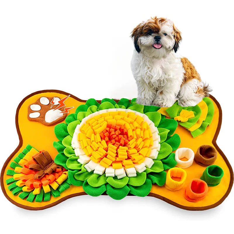 the SNIFFLE MAT - Interactive Dog Snuffle Mat for Small/Medium Dogs, Soft Durable Fleece with Squeaky Toy, Slow Feeding Anti-Anxiety, Machine Wash