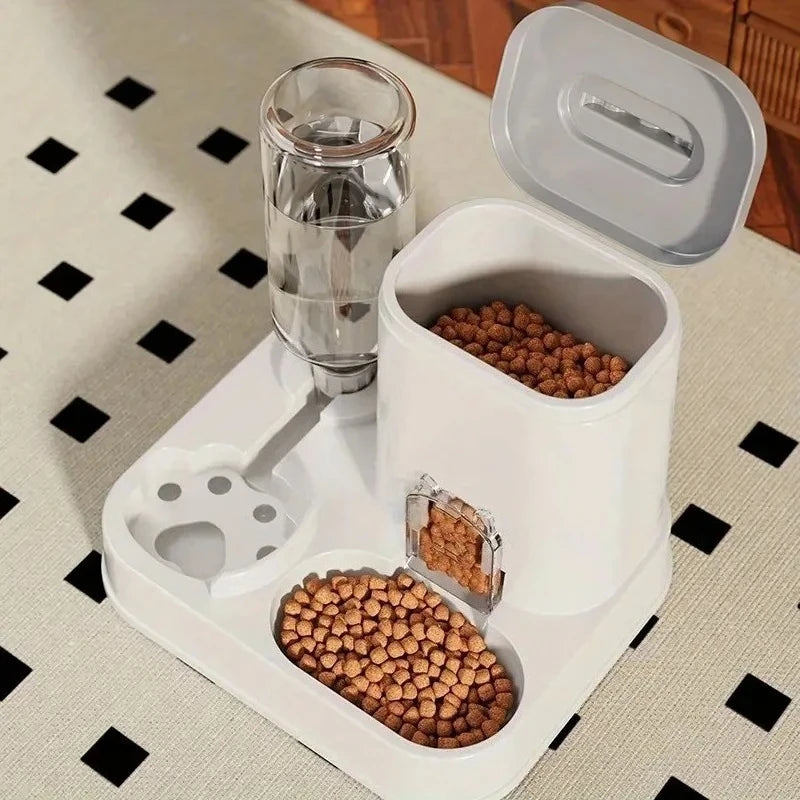 Automatic Cat & Dog Water Dispenser with Integrated Food Basin No Batteries Needed,Automatic Pet Feeder One-Piece Design