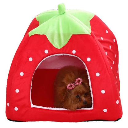 the DOGGY BERRY - Dog/Cat Soft Foldable Portable Strawberry House, Winter Autumn Dog/Puppy/Kitten Warm Bed Tent, Pet Supplies, Cute Cat/Dog Cave Nest