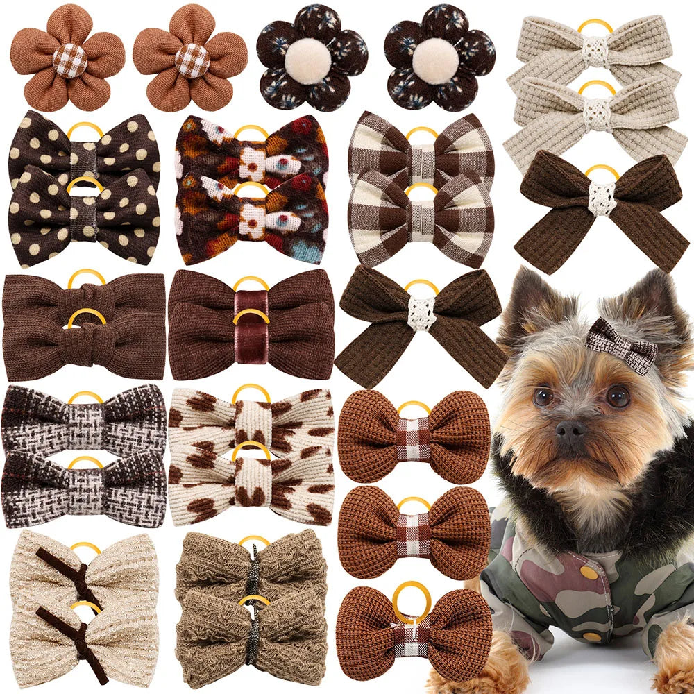 10PCS Dog Hair Bows Rubber Bands Pet Small Dog Cat Bowknot Cute Dogs Bows For Dogs Grooming Pet Accessories For Small Dogs