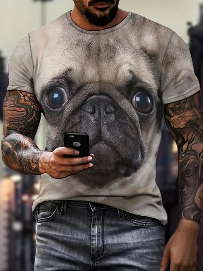 the DOG MAN - Men's Clothing, 3D Digital Golden Retriever Dog Pattern Print Crew Neck Short Sleeve T-Shirt, Casual Chic Perfect Tops as Gifts