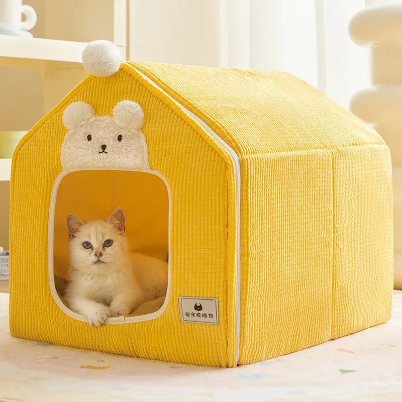 Detachable Pet House Winter Cartoon Bear Warm Cat House Suitable Small Medium Sized Dogs Cats Dog Nests and Caves Pet Supplies