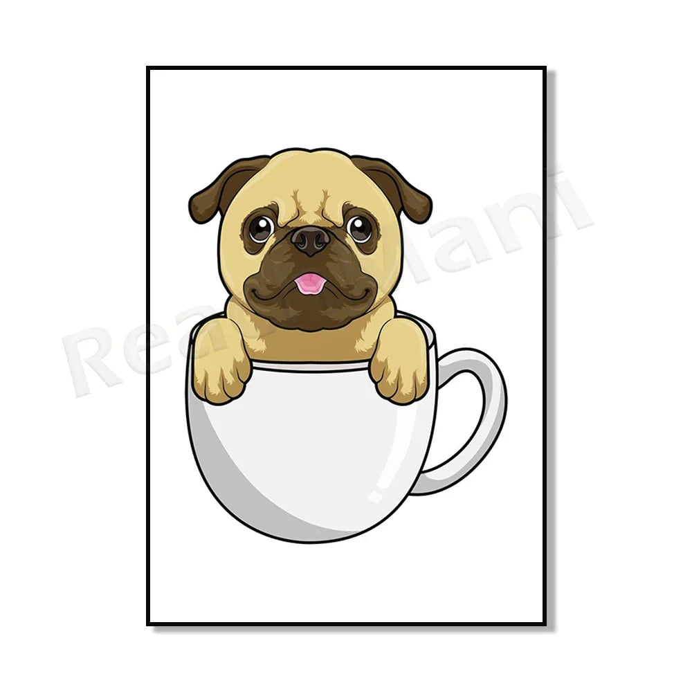 Cat in coffee mug, guinea pig, pug, rabbit, elephant, cat, mug animal canvas poster art picture home decor