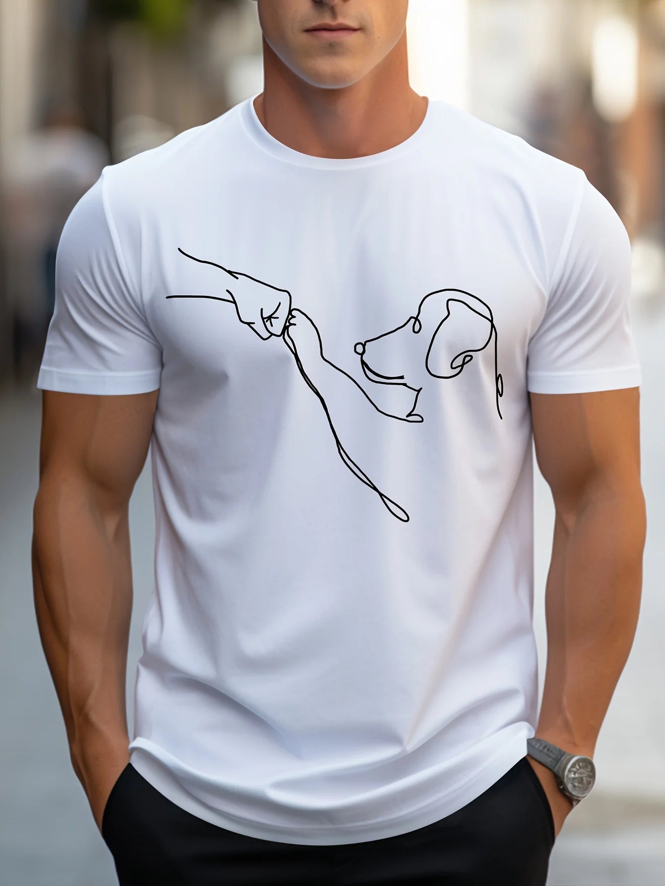 the FIST TO PAW SKETCH - Men's 100% Cotton Casual Sports Loose Fit Funny Dog First Print Round Neck Short Sleeved T-Shirt Top