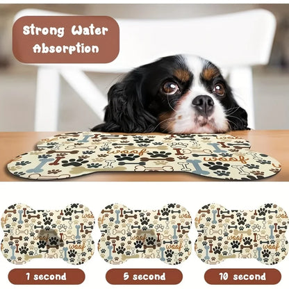 VIKAMA Bone-Shaped Pet Mat Feeding Mat Diatom Mud Carpet Cute Cartoon Floor Mat Waterproof And Dirt-Resistant Home Decoration