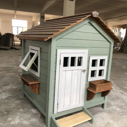 the CUTESY COTTAGE - Large Solid Wood Kennel, Outdoor Waterproof and Cold-Resistant Warm Doghouse, Pet Dog Cage, Dog Villa Four Seasons Pet Rainproof