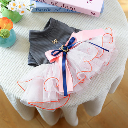 Fancy Bowtie Pet Dress For Dogs Spring Summer Puppy One Piece Apparel Girl Female Luxury  Formal Cat Wear Yorkshire Terrier Item