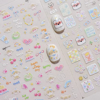 Colorful Balloon Cute Puppy Flower Cherry Bowknot Love Happy Dog Animal Self Adhesive Nail Art Sticker Decoration Manicure Decal