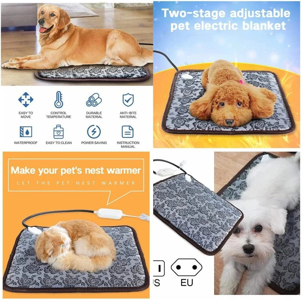 Pet Electric Blanket Winter Warming Pad Cat Dog Heated Nest Waterproof Warmer Power-Off Protection Bite-Resistant Mat Bed Gift
