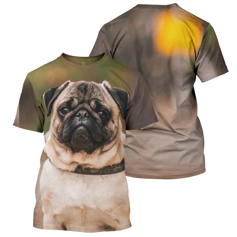 the PUG LIFE - Corgi/French Bulldog/Pug 3D Print T-Shirt, Men Fashion Casual Short-Sleeved Round Neck Tees, Bullhead Terrier Summer T-Shirts