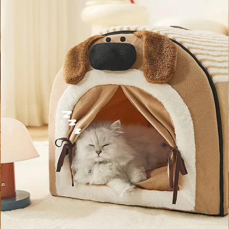 the BROWN DOGGY - Fully Removable Washable Cat/Dog Nest, Mat Winter House Pet Bed Cave, Small Animals Warm Sleep Mat, Semi-Enclosed Security Carton