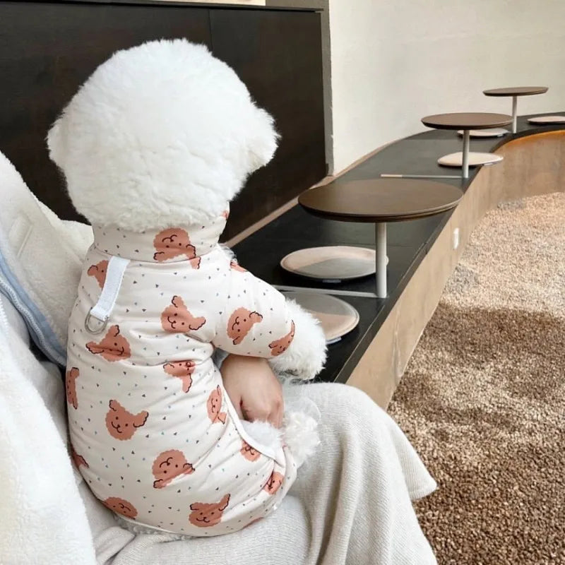 the SNUGGLEBEAR OUTDOOR COAT - Waterproof Cotton Jacket with Bear Print, Warm Winter Coat, Four-Legged Dog Clothes, Chihuahua, Poodle, Bichon Puppy Accessories