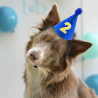 Cute Decorative Pet Birthday Hat Adjustable Foldable Dog Sparkling Hat with Ball Cat Headgear for Birthday