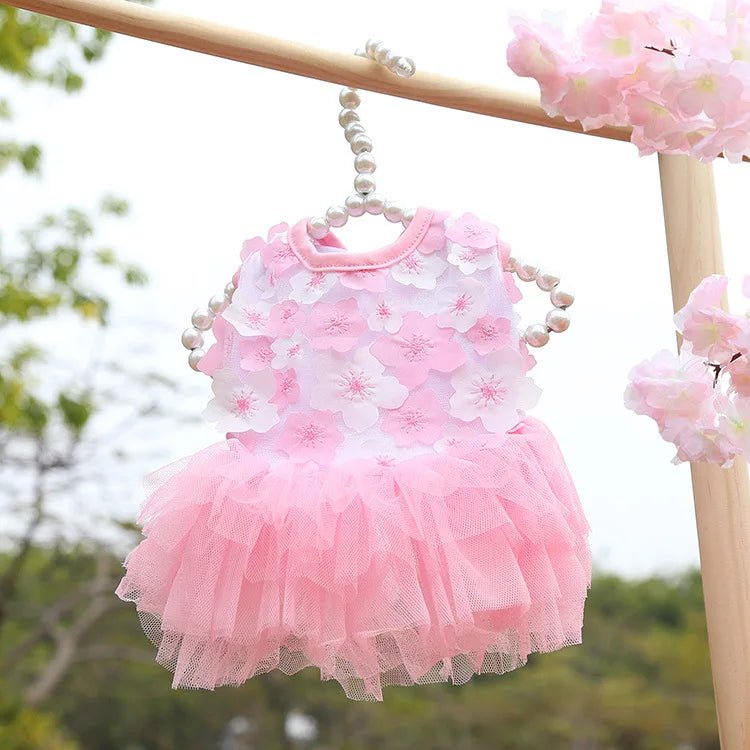 Lace Chiffon Dress for Small Dog Floral Dress Party Birthday Puppy Wedding Dress Summer Cute Costume Clothes for Pet Dogs Cat