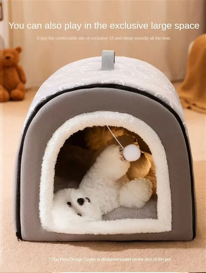 Winter Warm Foldable Pet House Removable Washable Dog Kennel Puppy Cave Sofa Pet Bed House for Large Dog and Small & Medium Cats