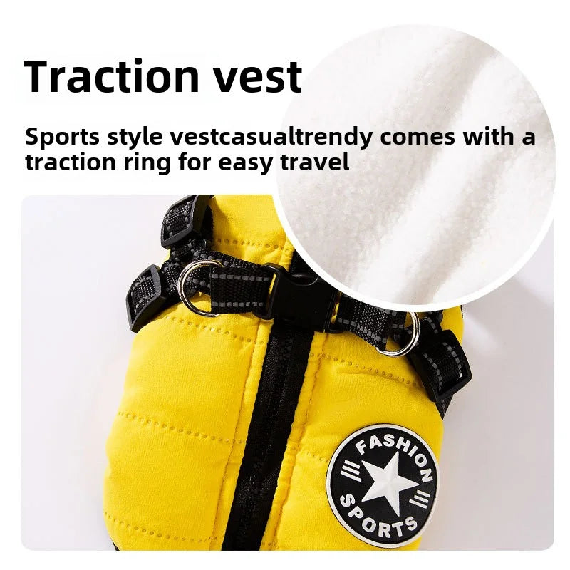 the FASHION SPORTS DOG - Pet Dog Jacket with Harness, Winter Warm Dog Clothes for Labrador, Waterproof Small Dog Coat, Chihuahua/French Bulldog Outfits