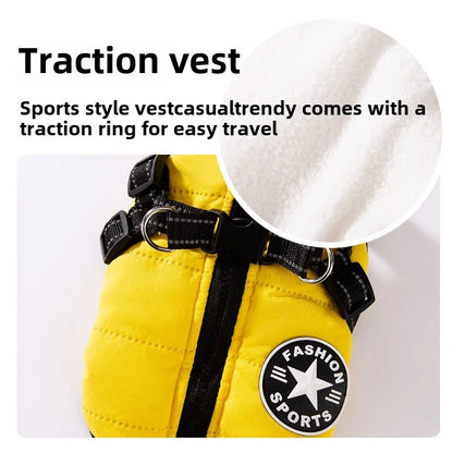the FASHION SPORTS DOG - Pet Dog Jacket with Harness, Winter Warm Dog Clothes for Labrador, Waterproof Small Dog Coat, Chihuahua/French Bulldog Outfits