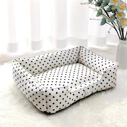 Removable Washable Pet Bed - Polka Dot All Season Mat for Small Medium Dogs Cats, Plush Cushion for Dachshund Puppy