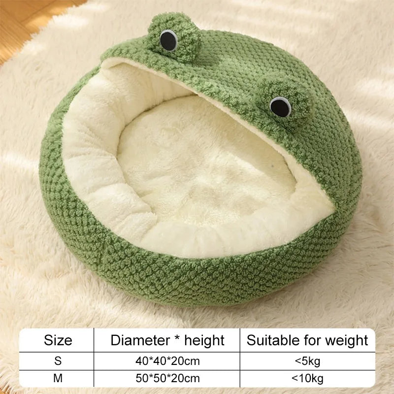 Pet Bed for Small Dogs Cats, Winter Warm Plush Round Puppy Bed Green Cartoon Frog Design Dog Nest Cat Basket