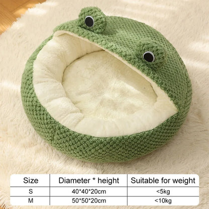 Pet Bed for Small Dogs Cats, Winter Warm Plush Round Puppy Bed Green Cartoon Frog Design Dog Nest Cat Basket