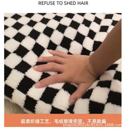 All-Season Checkerboard Dog Bed Mat - Waterproof, Washable Flannel Pet Pad for Crate, Sofa & Car