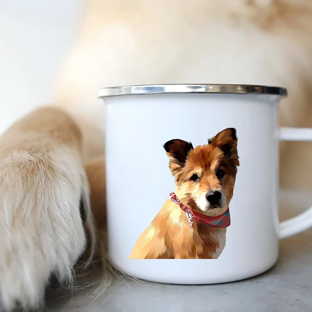 Original Mugs Coffee Cups to Sublimate Cute Dog Printed Enamel Coffee Tea Mugs Office Home Party Beer Drink Cola Cups Travel Cup
