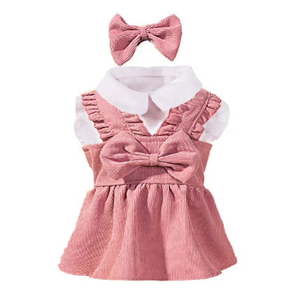 Christmas Dog Dress Pet Clothes Cat Red Pink Suit With White Shirt  Warm New Year Clothing for Cats French Bulldog Party Dress