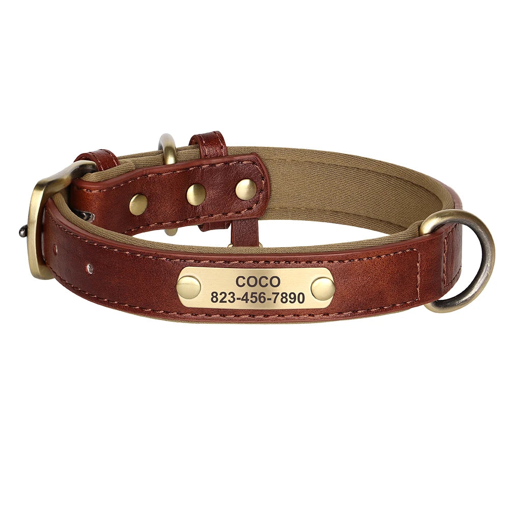 the ENGRAVEPAWS ID COLLAR - Personalized PU Leather Dog Collar, Free Engraved Dog ID Collars, Nameplate Soft Padded for Small/Medium/Large Dogs, Adjustable