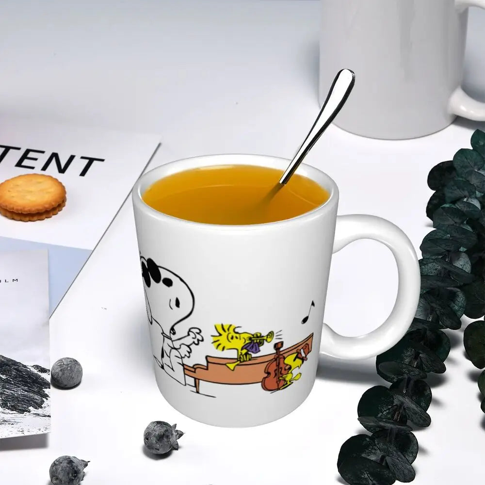 Manga Snoopy Woodstock Cartoon Dog Coffee Mug DIY Customized Ceramic Tea Milk Mug