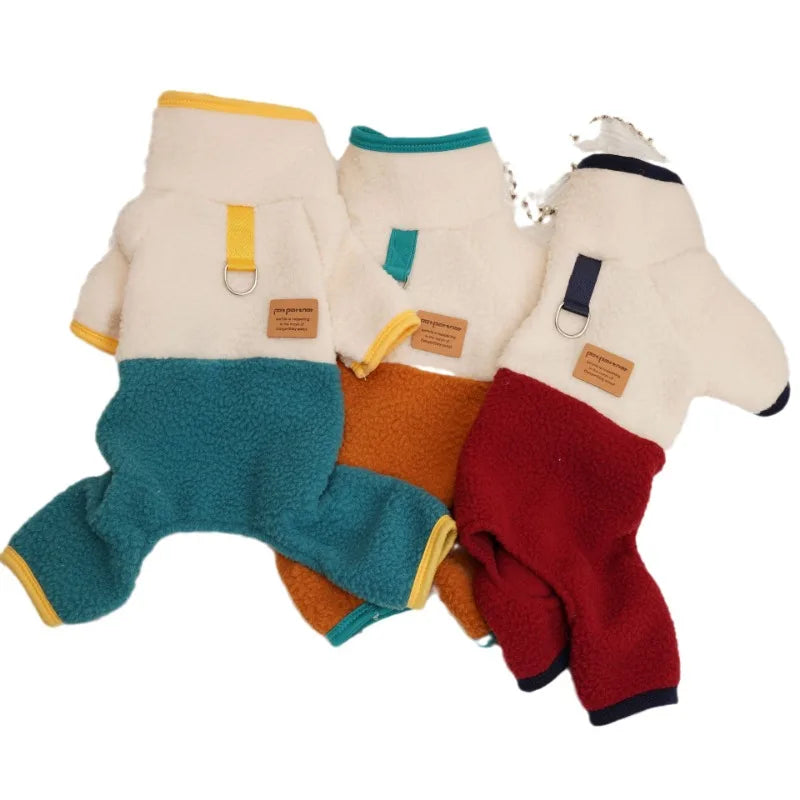 Pet Dog Four Legged Pants Dog Color Contrasting Jumpsuit Autumn and Winter Thick Lamb Fleece Four Leg Puppy Coat Bear Small Dog