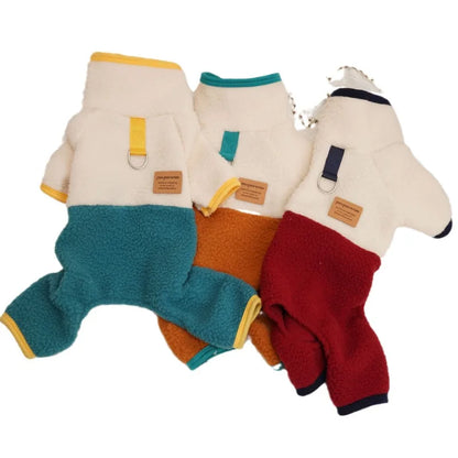 Pet Dog Four Legged Pants Dog Color Contrasting Jumpsuit Autumn and Winter Thick Lamb Fleece Four Leg Puppy Coat Bear Small Dog