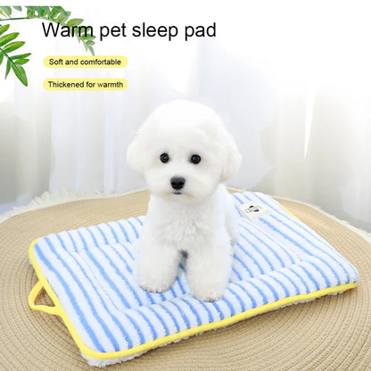 Cozy Flannel Pet Bed Mat - Soft Striped Dog Cat Bed Washable Comfortable Cushion for Small Medium Pets - Stylish Home Decor