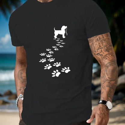 the WALK PLEASE -Men's Summer 100% Cotton Fashionable Casual Sports Loose Fit Dog Paw Print Round Neck Short Sleeved T-Shirt Top