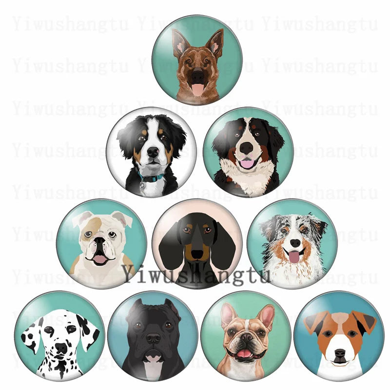Lovely dog's head painting animal 12mm/20mm/25mm/30mm Round photo glass cabochon demo flat back Making findings